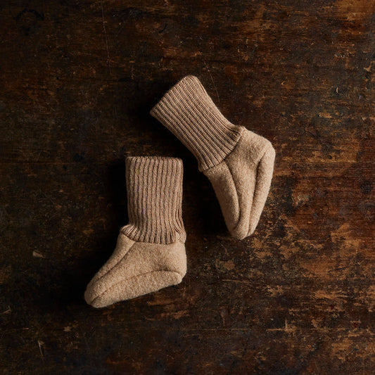 Baby Boiled Merino Wool Booties - Caramel