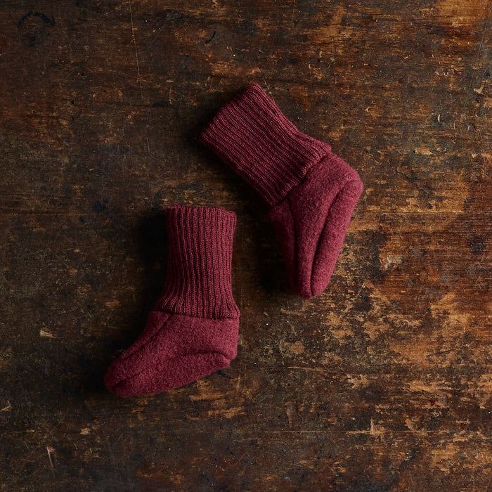 Baby Boiled Merino Wool Booties - Cassis