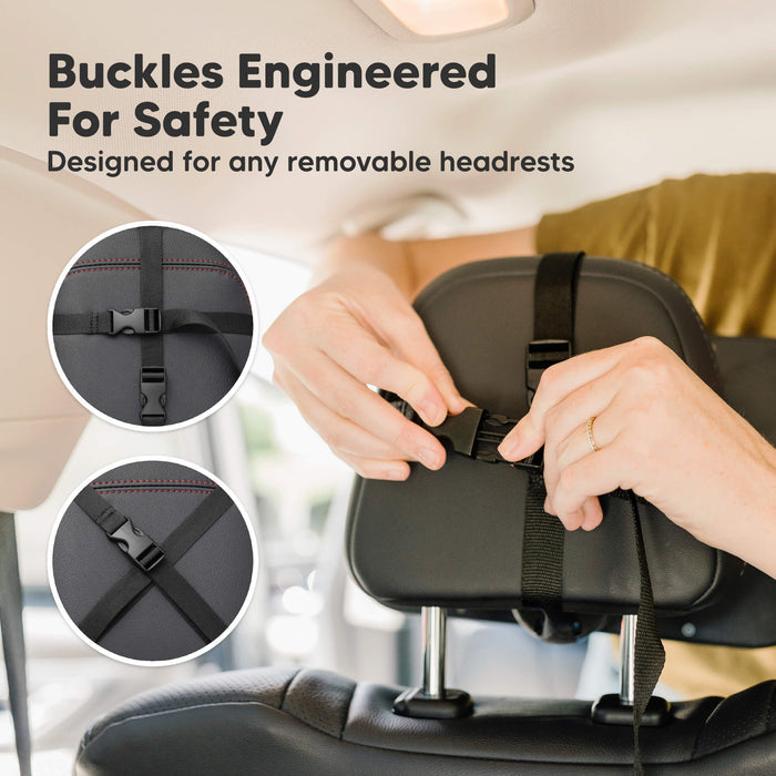 Buckles Engineered For Safety Designed for any removable headrests