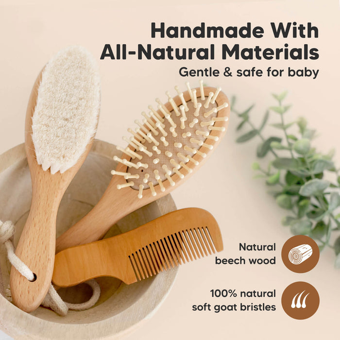 Handmade With All-Natural Materials - Gentle & safe for baby (Natural beech wood and 100% natural soft goat bristles)