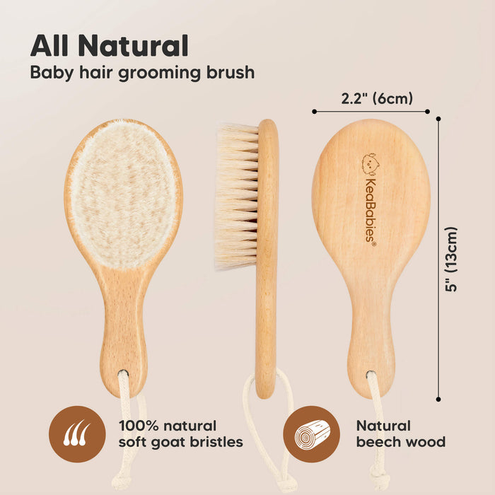 All Natural - Baby hair grooming brush, size 5" x 2.2" (100% natural soft goat bristles and Natural beech wood)