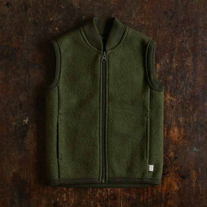 Baby & Kids Boiled Merino Wool Zip Vest - Olive