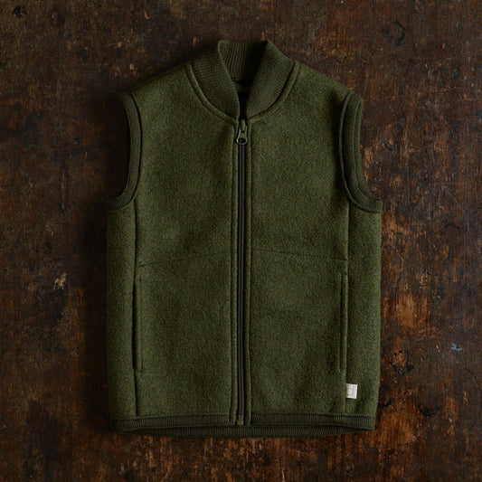 Baby & Kids Boiled Merino Wool Zip Vest - Olive