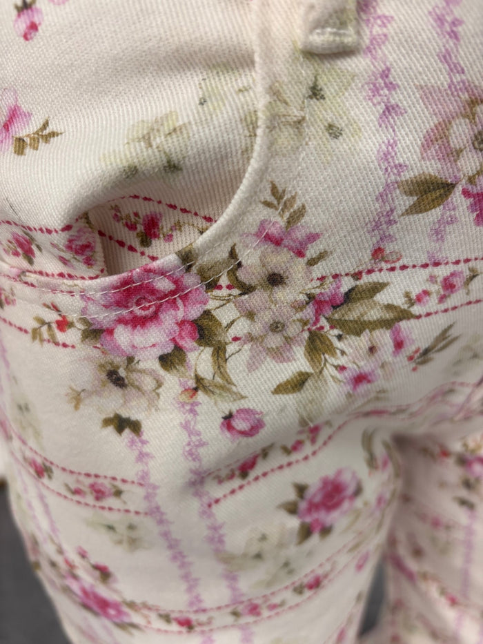 Barrel Denim Jeans - Floral Stripe Flower Print - Intimate Whispers