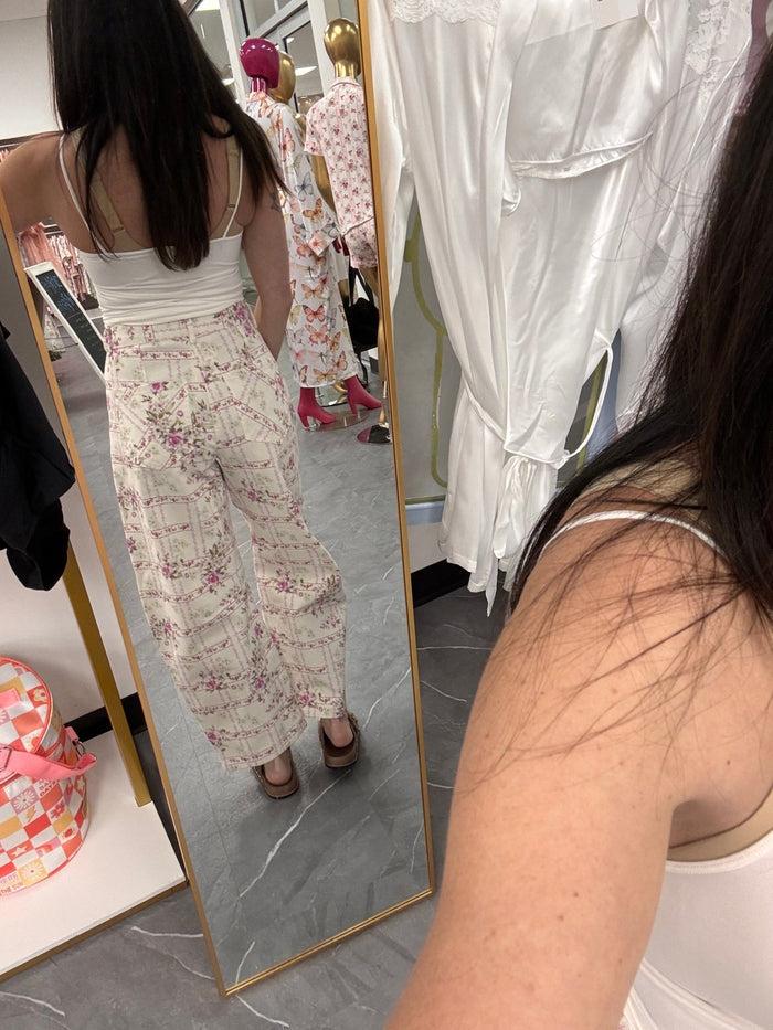 Barrel Denim Jeans - Floral Stripe Flower Print - Intimate Whispers