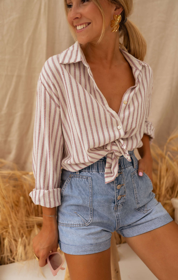 Beige and pink Bertha shirt sleeve detail
