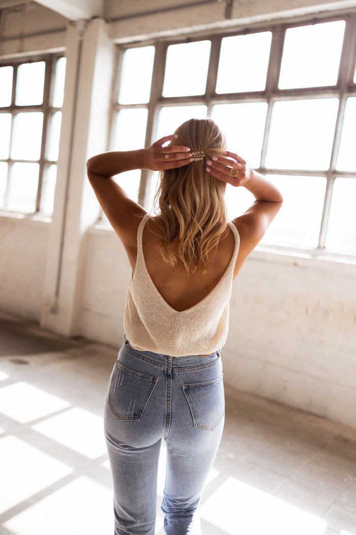 Beige Neda wool-effect top detail