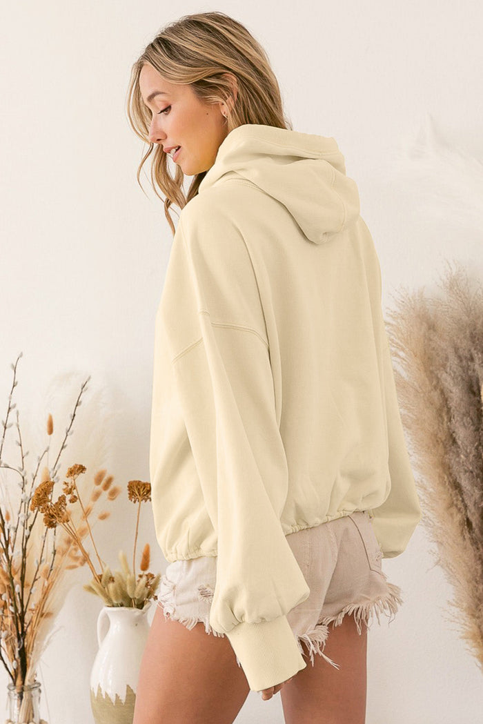 Beige Ribbed Trim Kangaroo Pocket Zipped Hoodie - Tops/Sweatshirts & Hoodies