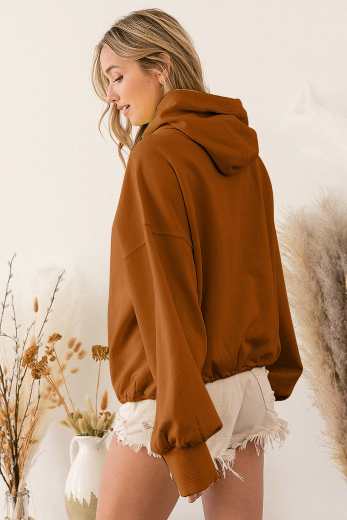 Beige Ribbed Trim Kangaroo Pocket Zipped Hoodie - Tops/Sweatshirts & Hoodies