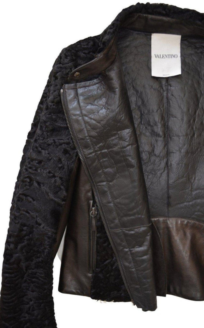 Valentino Black Astrakhan Lamb Fur Karakul Biker Jacket - Runway Catalog