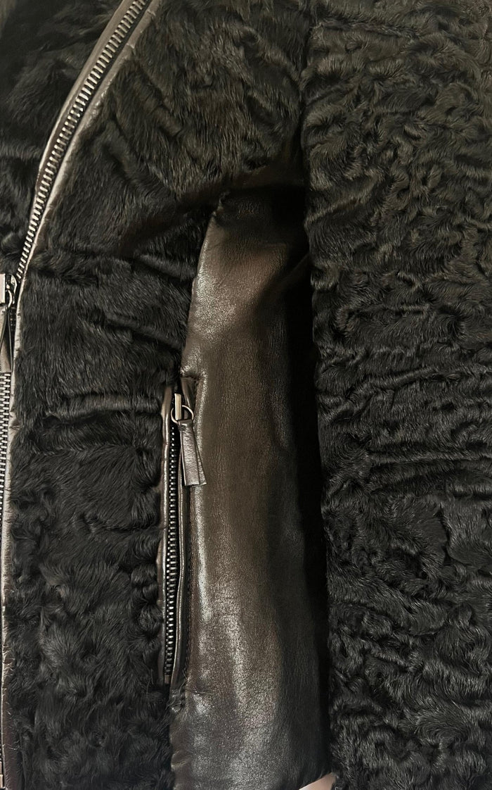 Valentino Black Astrakhan Lamb Fur Karakul Biker Jacket - Runway Catalog