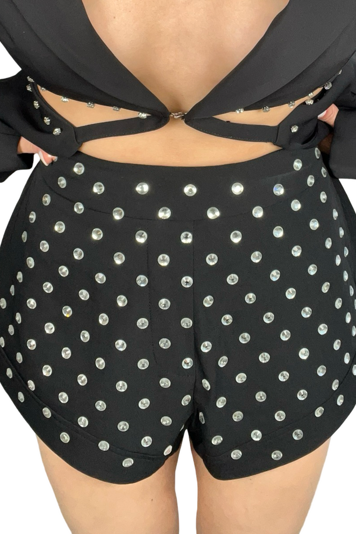 Style the Black Crystal Embellished Shorts exclusively at Born To Glam