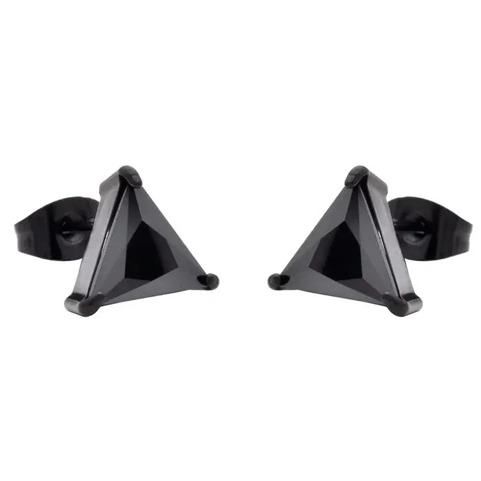 Black CZ Triangle Stainless Steel Studs