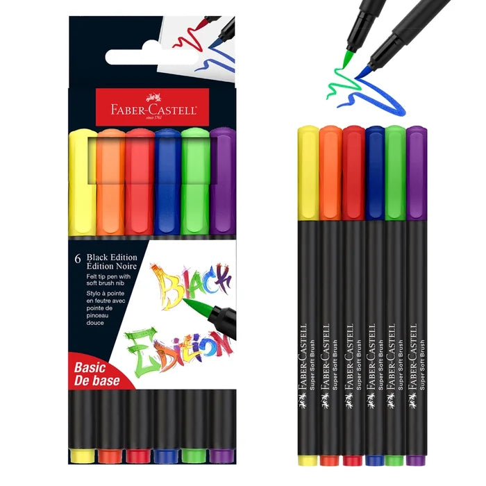 Black Edition Super Soft Brush Pen Markers 6 Ct