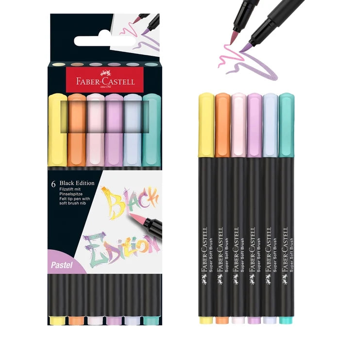 Black Edition Super Soft Brush Pen Markers 6 Ct