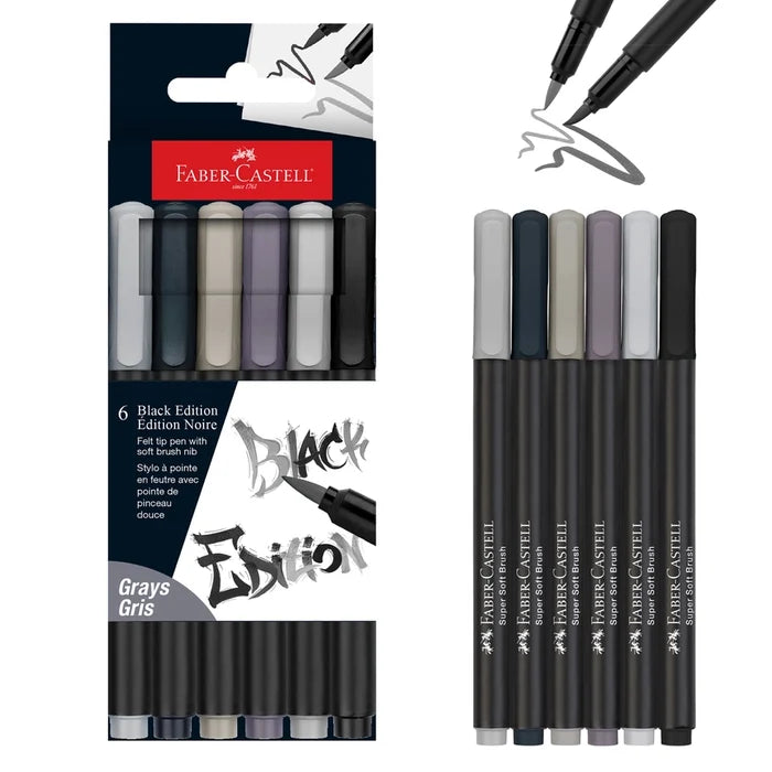 Black Edition Super Soft Brush Pen Markers 6 Ct
