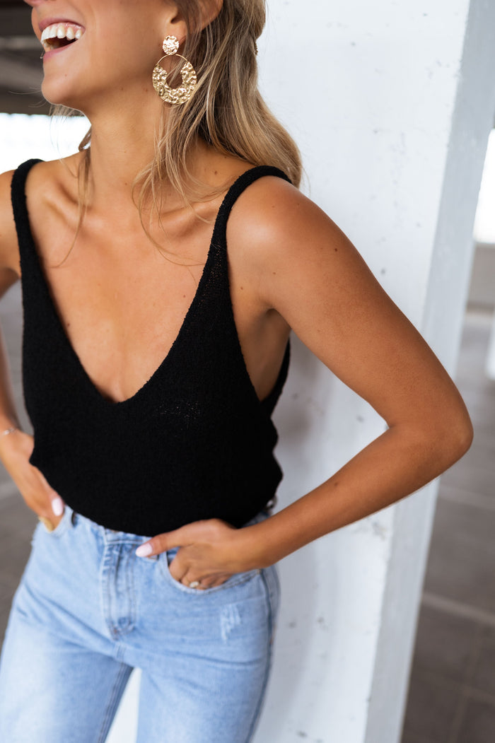 Black Neda wool-effect cami top, front view