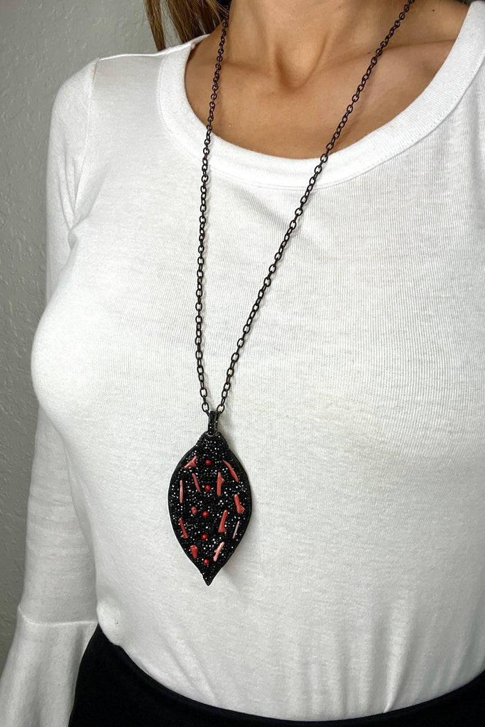 Style the Black & Red Gemstone & Leather Pendant exclusively at Born To Glam