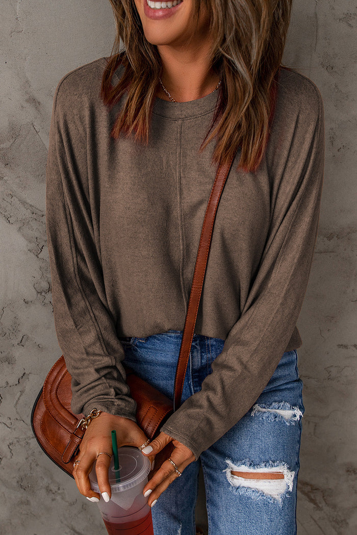Black Solid Colour Patchwork Long Sleeve Top - Tops/Long Tops
