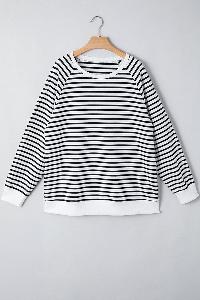 Black Stripe Raglan Sleeve Side Slits Loose Sweatshirt - Tops/Sweatshirts & Hoodies