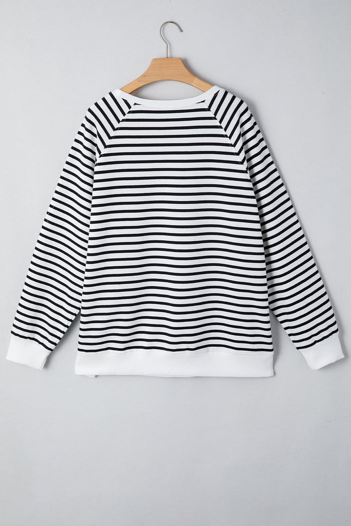 Black Stripe Raglan Sleeve Side Slits Loose Sweatshirt - Tops/Sweatshirts & Hoodies