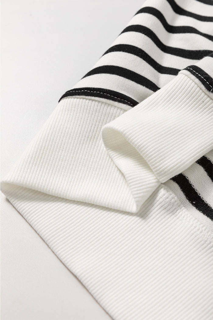 Black Stripe Raglan Sleeve Side Slits Loose Sweatshirt - Tops/Sweatshirts & Hoodies