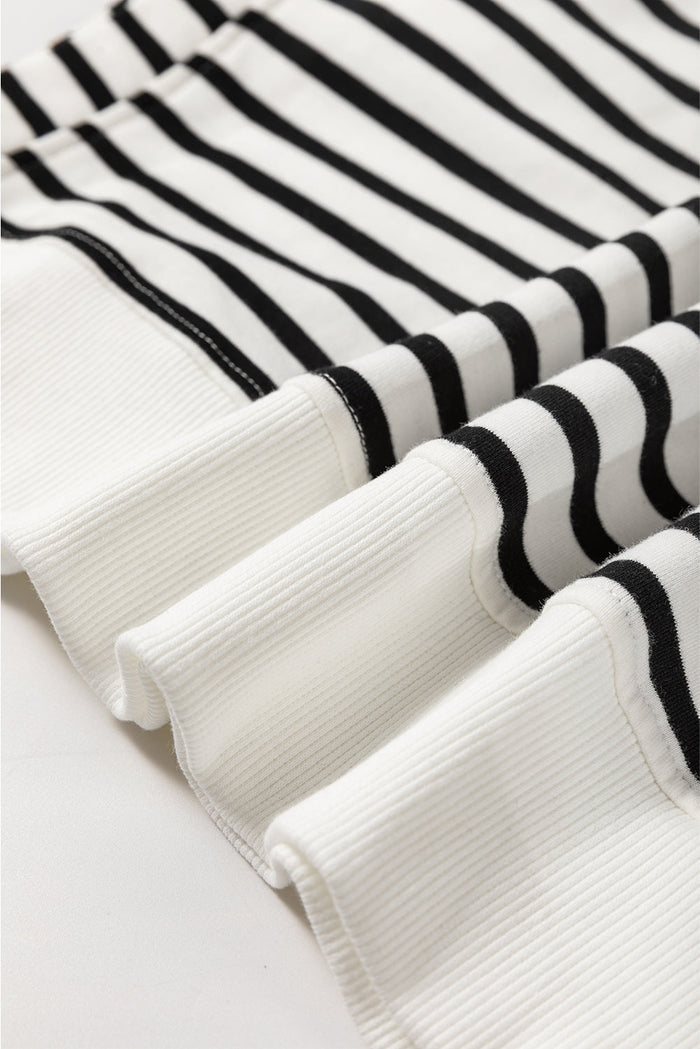 Black Stripe Raglan Sleeve Side Slits Loose Sweatshirt - Tops/Sweatshirts & Hoodies