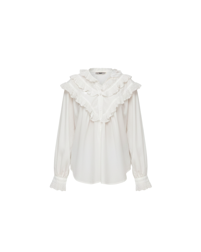 BLANCA RUFFLE BLOUSE WHITE