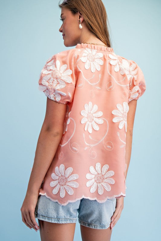 Bloom Boldly 3D Floral Blouse-Salmon-SMALL-Cute-Trendy-Shop-Womens-Boutique-Clothing-Store