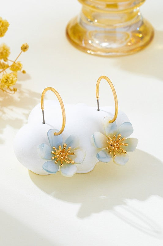 Blooming Marbled Resin Flower Hoop Earrings-Cute-Trendy-Shop-Womens-Boutique-Clothing-Store