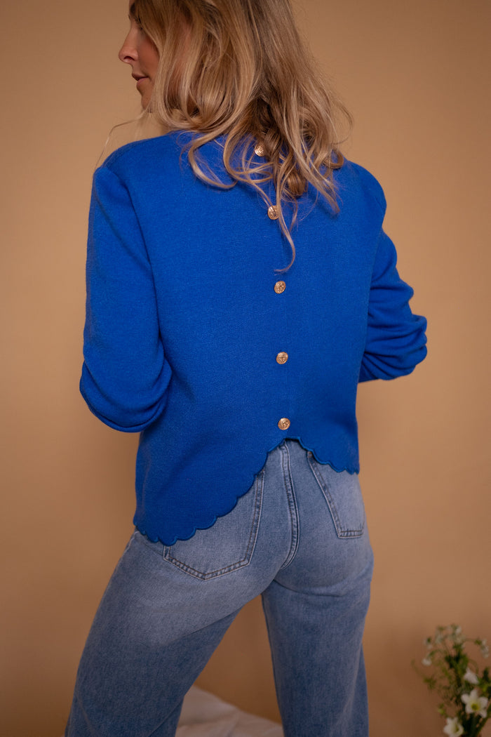 Blue Bess scallop-hem round-neck sweater, front view