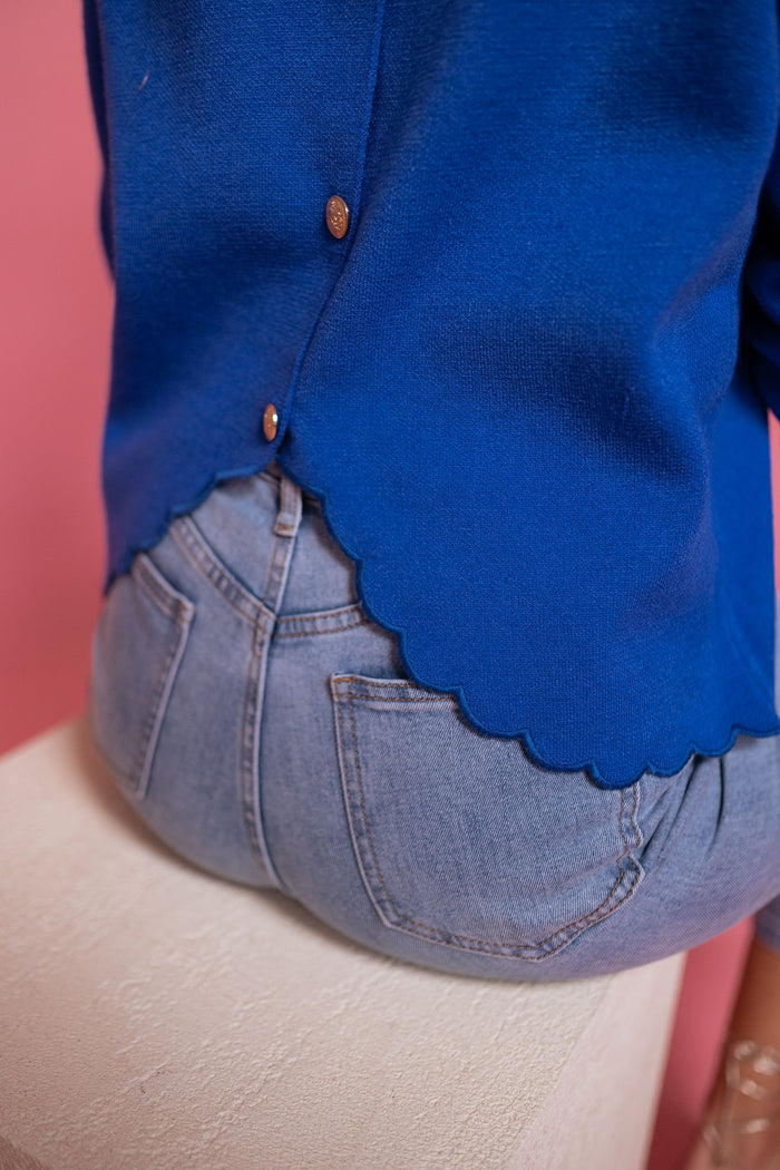 Blue Bess sweater side view