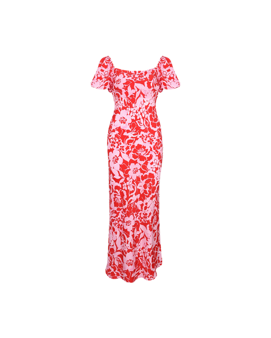 BOBBI SILK MIDI DRESS CHERRY FLORAL