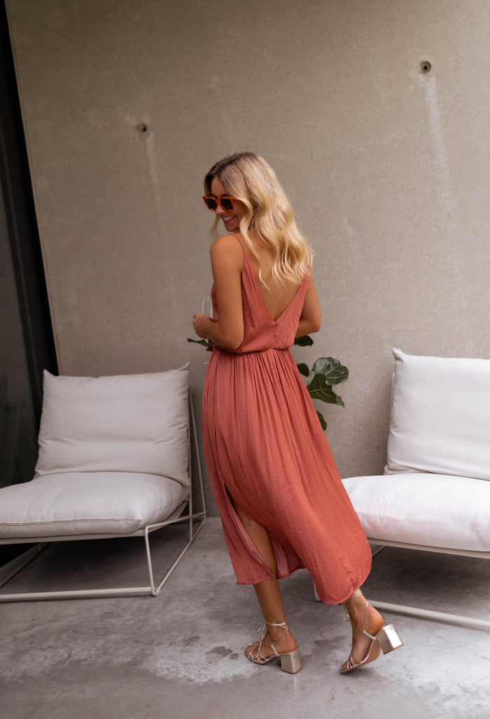 Brick Dalie silk-effect slip maxi dress, front view