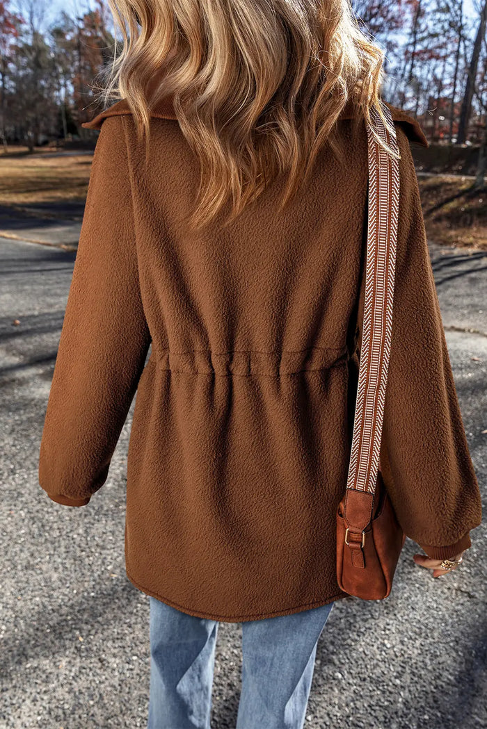Brown Half Zip Fleece Pullover Sweatshirt - Tops/Sweatshirts & Hoodies