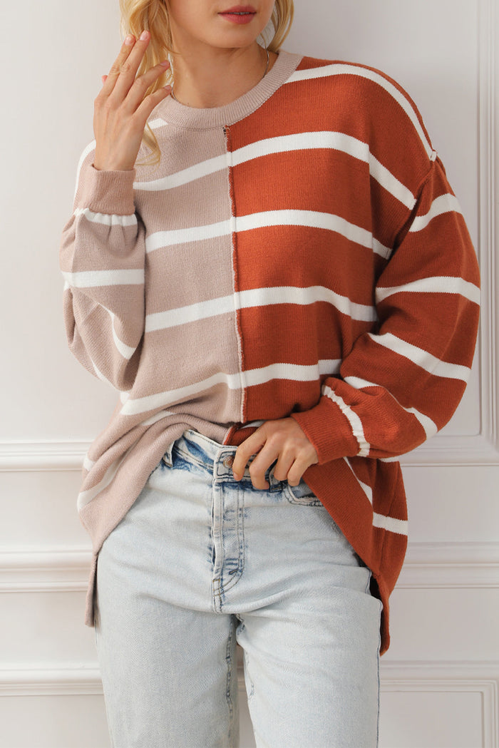 Brown Oversized Contrast Printed Dropped Shoulder Top - Tops/Long Sleeve Tops