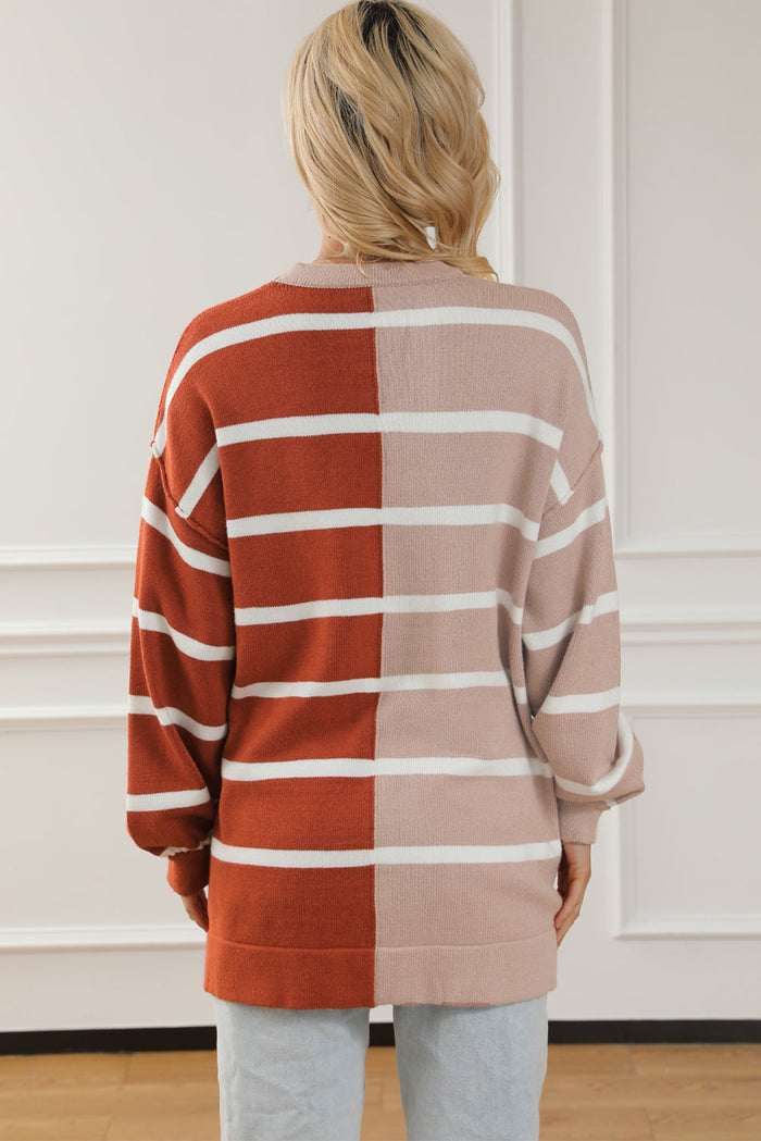 Brown Oversized Contrast Printed Dropped Shoulder Top - Tops/Long Sleeve Tops