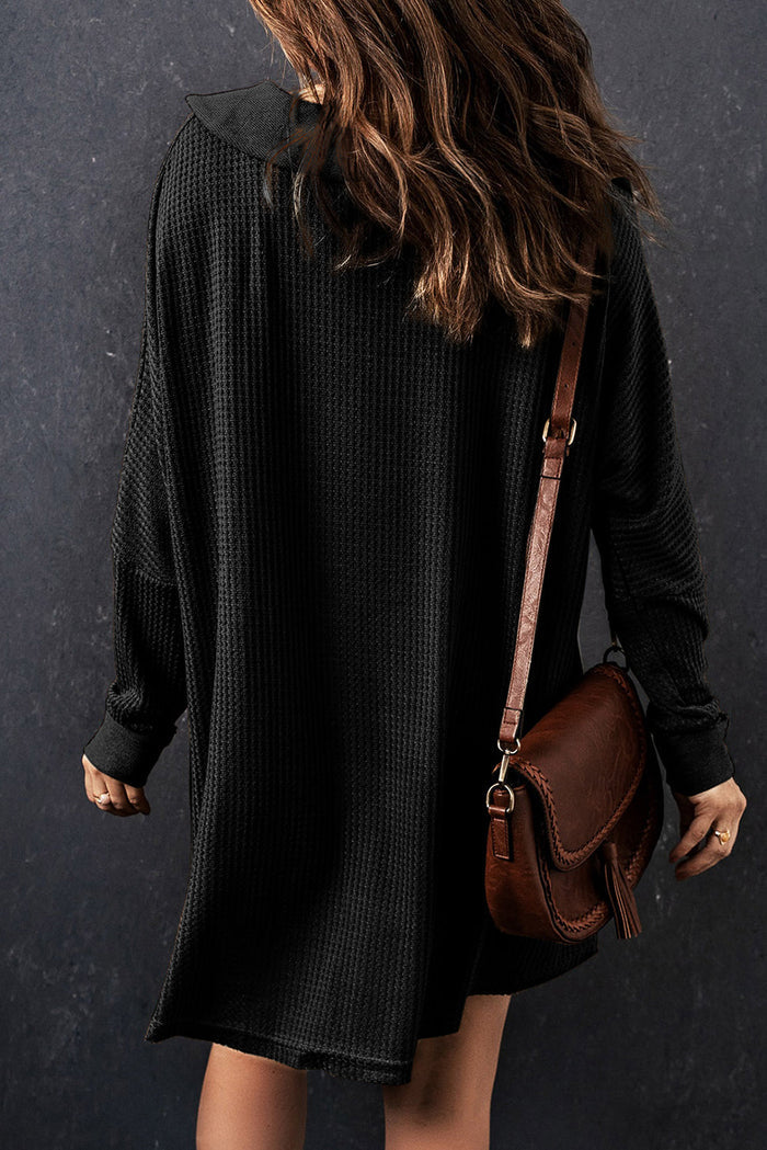 Brown Waffle Knit Buttoned Long Sleeve Top - Tops/Long Tops