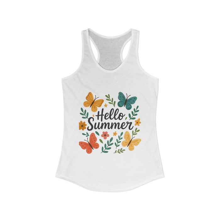 Soft cotton blend tank top for women with colorful butterfly graphic design