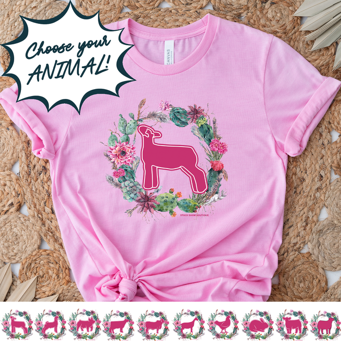 CACTUS WREATH Animals - Choose Your Animal - Bella Canvas T-Shirt