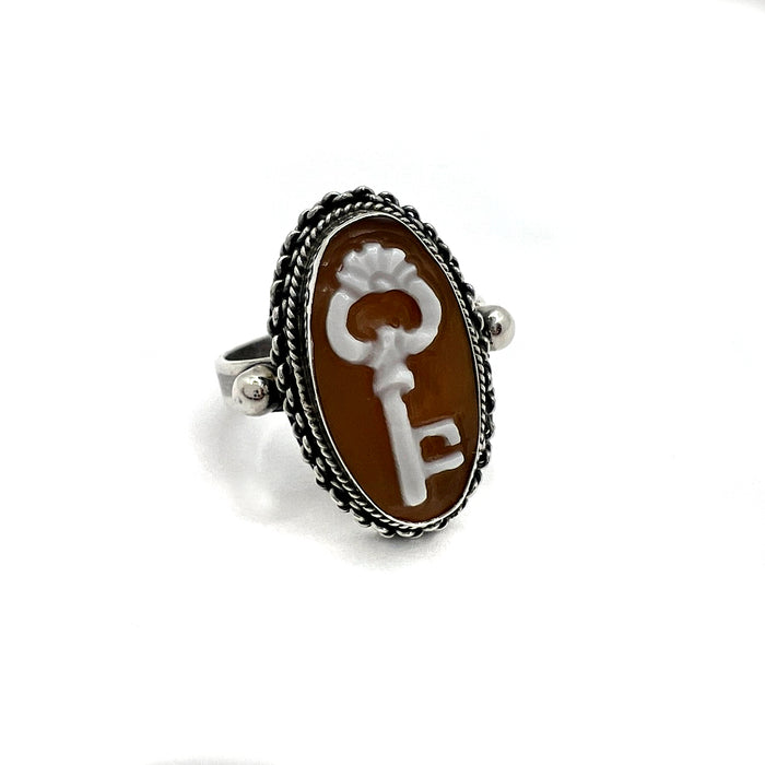 Brass/Sterling Silver 18mm "Victorian Key" Cameo Ring (size 7.5)