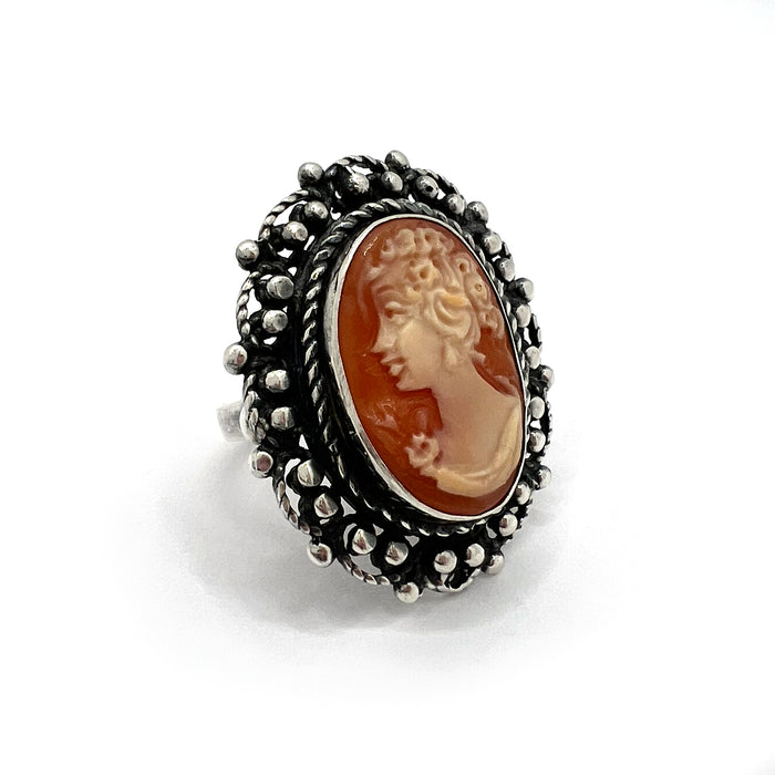 Brass/Sterling Silver 18mm Cameo Filigree Ring (size 7.5)