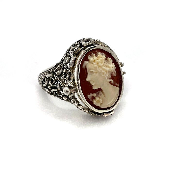 Sterling Silver 14x10mm Cameo + Onyx Flip Ring (size 8.5)