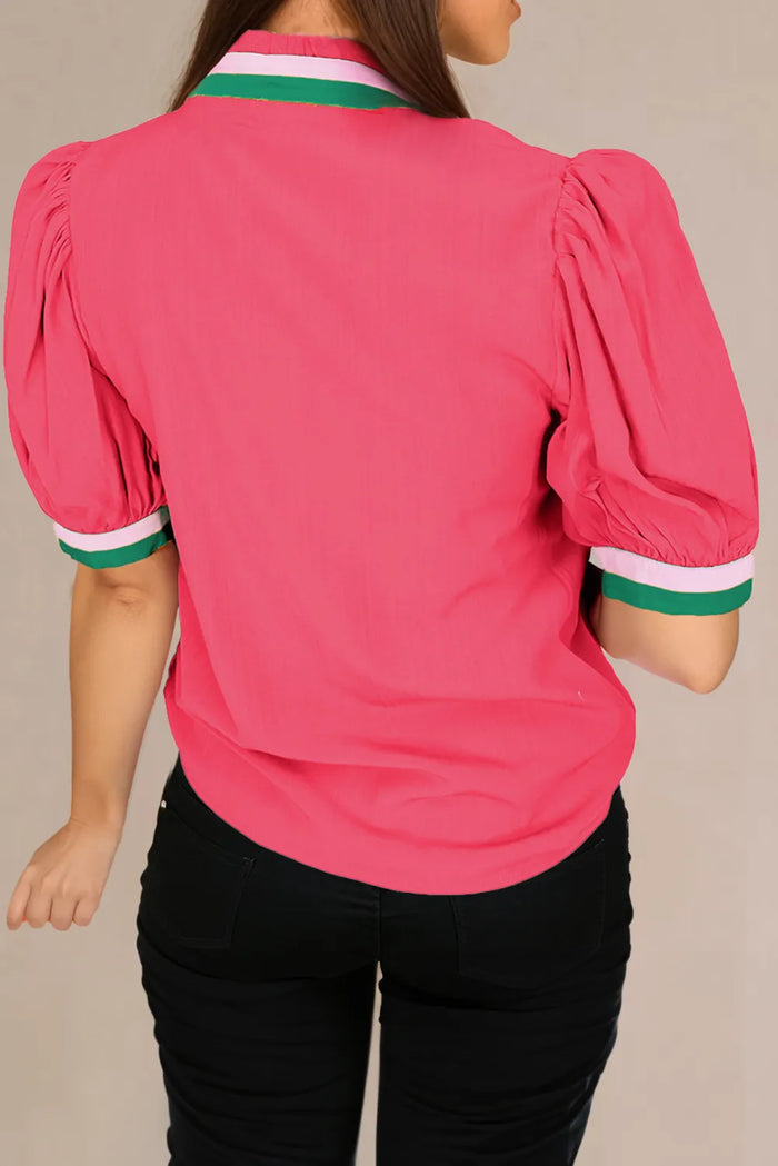 Carrot Colourful Trim V Neck Short Sleeve Blouse - Tops/Blouses & Shirts