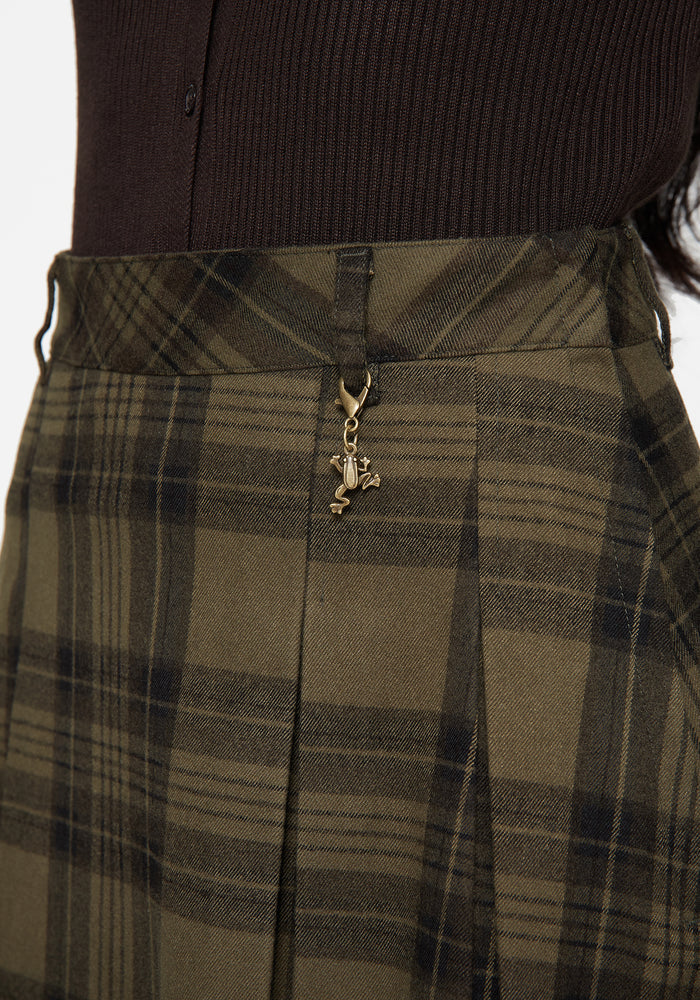 Cecily Check Pleated Mini Skirt With Frog Charm