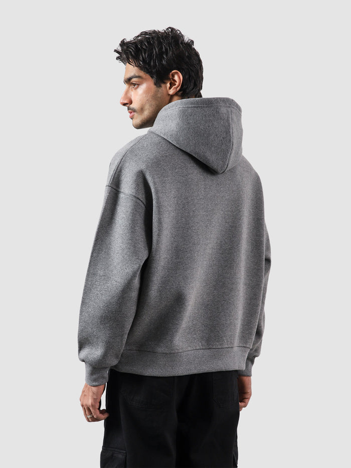 Charcoal heather grey hoodie male model back view oversized relaxed fit Pakistan – GROOVY