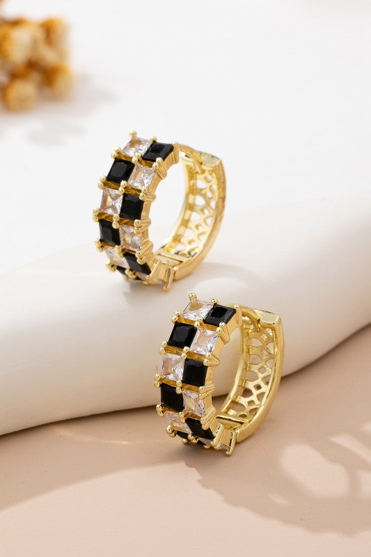 Checkmate Babe Huggie Earrings-Cute-Trendy-Shop-Womens-Boutique-Clothing-Store