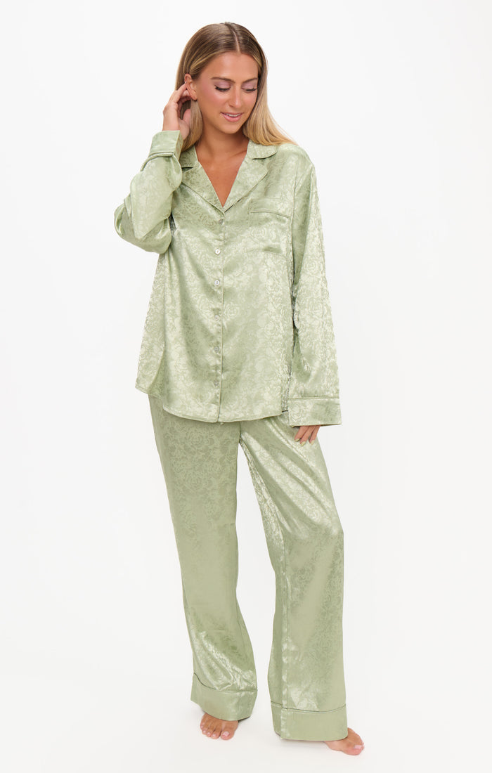 Classic PJ Set ~ Pistachio Floral Silky
