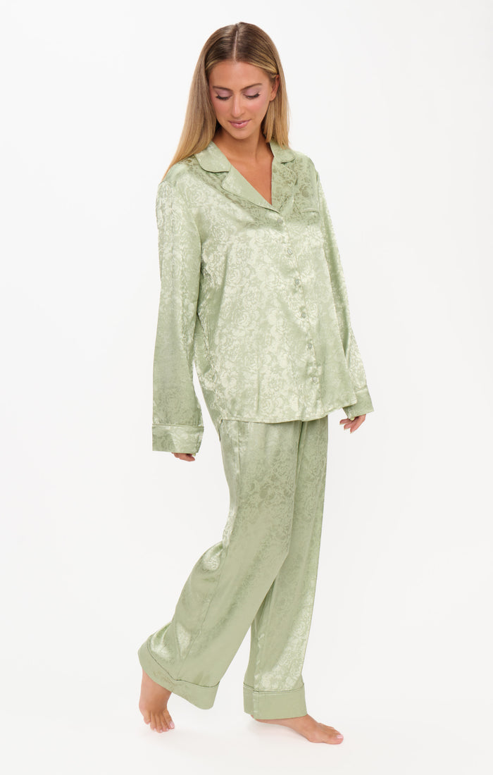 Classic PJ Set ~ Pistachio Floral Silky