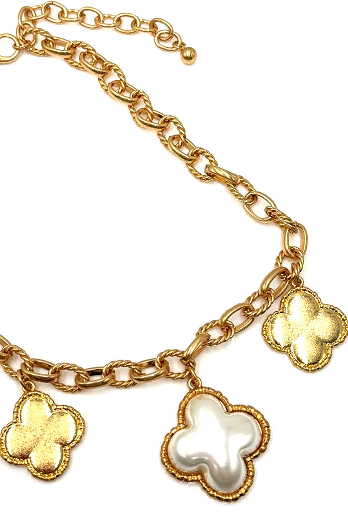 Style the Clover Pearl Charm Necklace exclusively at Born To Glam